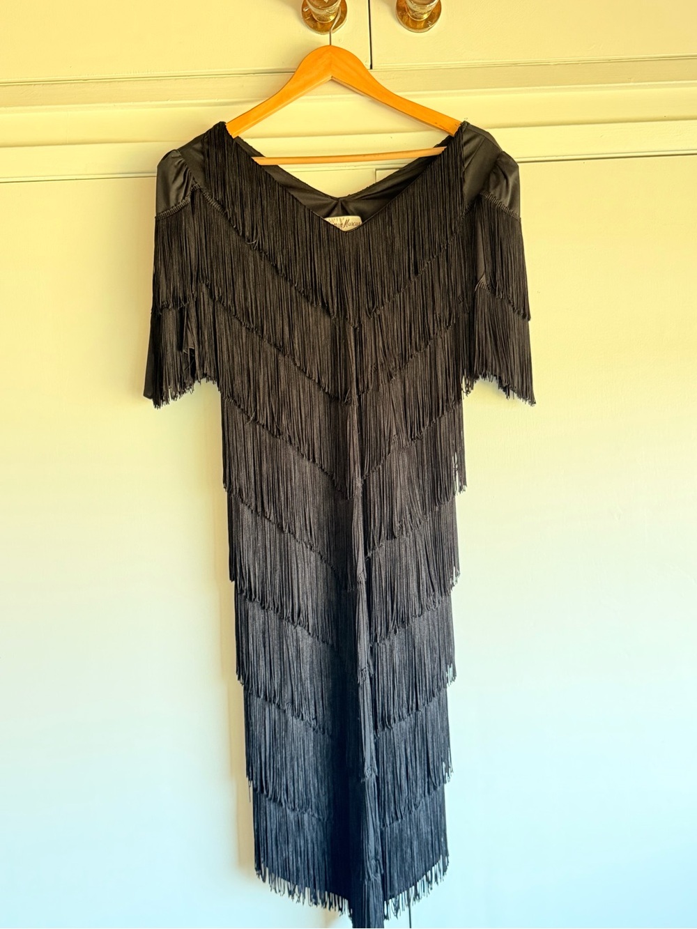 Neiman Marcus Vintage Black Fringe Midi Dress Size 8